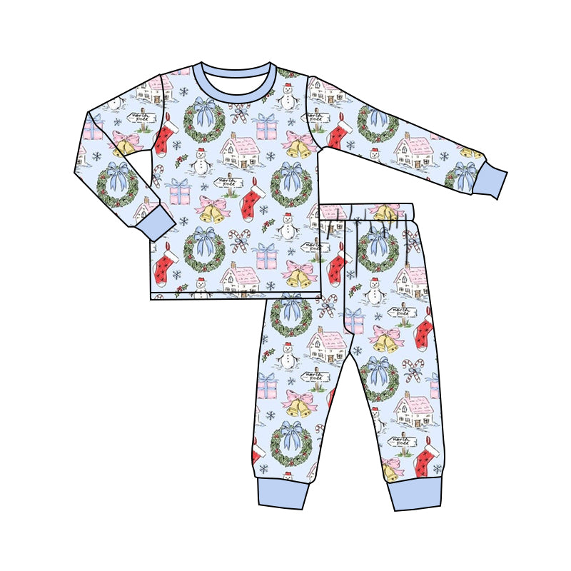 Baby Boys Blue Christmas Gifts Shirt Pants Pajamas Clothes Sets Preorder(moq 5)