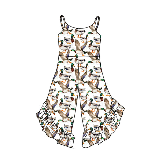 Preorder (moq 5)Baby Girls Mallard Ducks Hunting Bell Pants Straps Jumpsuits