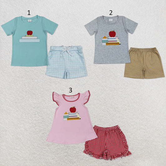 Sibling Embroidery Baby Girls Boys Apple Back To School Books Outfits Sets