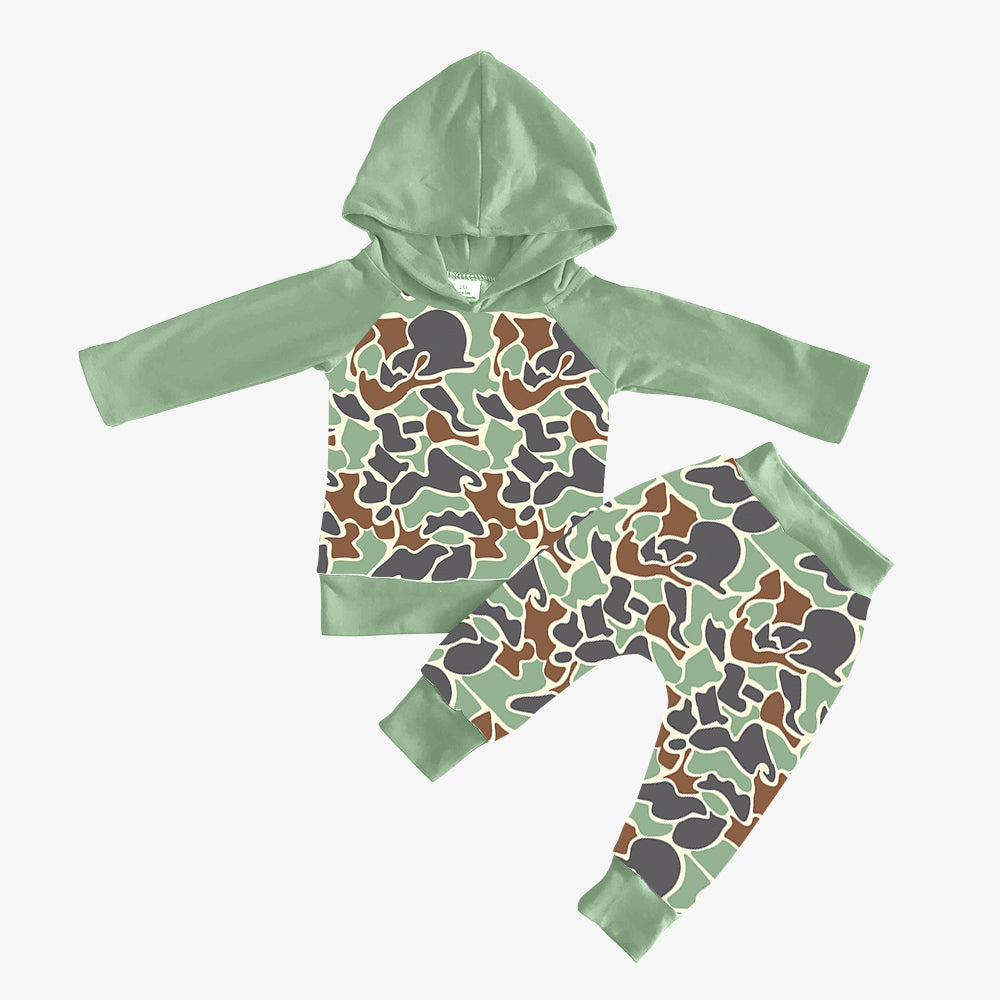 Baby Boys Green Camo Hooded Top Pants Outfits Clothes Sets preorder(MOQ 5)