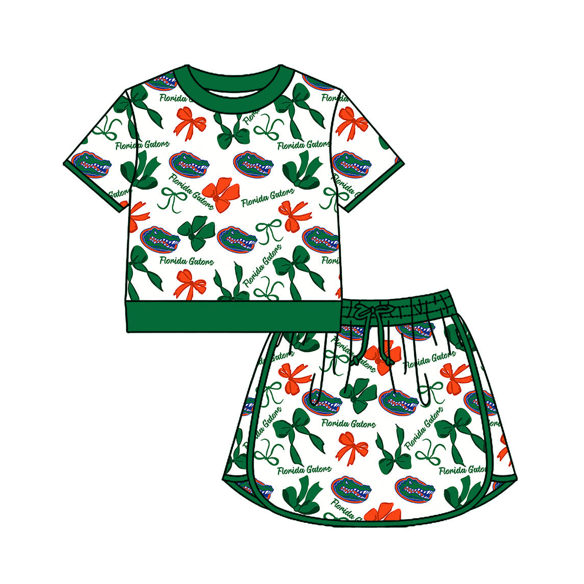 Preorder (moq 5)Baby Girls Bows Gators Top Skirt Short Team Clothes Set