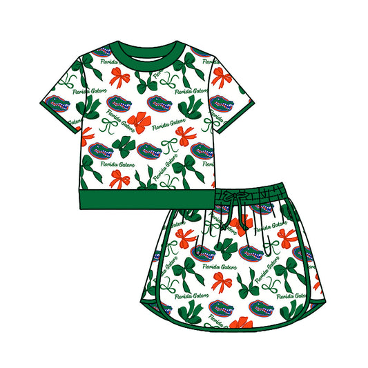 Preorder (moq 5)Baby Girls Bows Gators Top Skirt Short Team Clothes Set