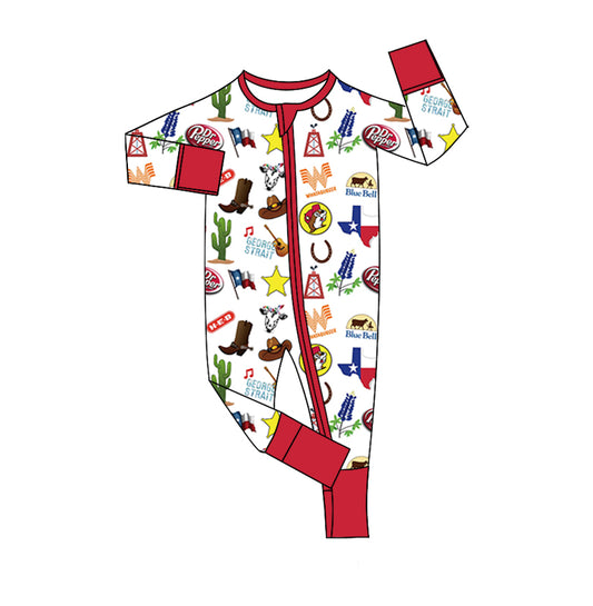 Baby Infant Boys Texas TX Western Bamboo Long Sleeve Zip Rompers preorder(moq 5)