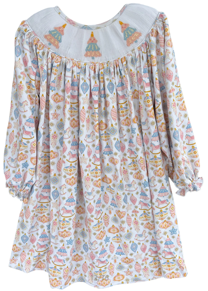 Baby Girls Long Ruffle Sleeves Sea World Trees Smocked Knee Length Dresses Preorder