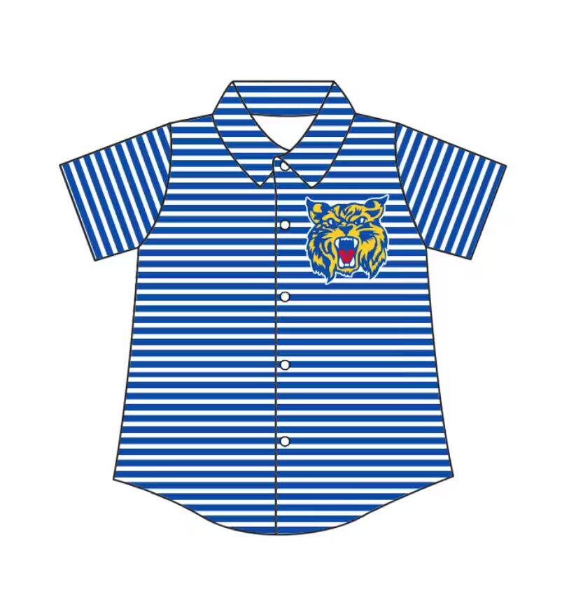 Preorder (moq 5)Baby Boys Blue Stripe Bearkat Team Button Shirt Top