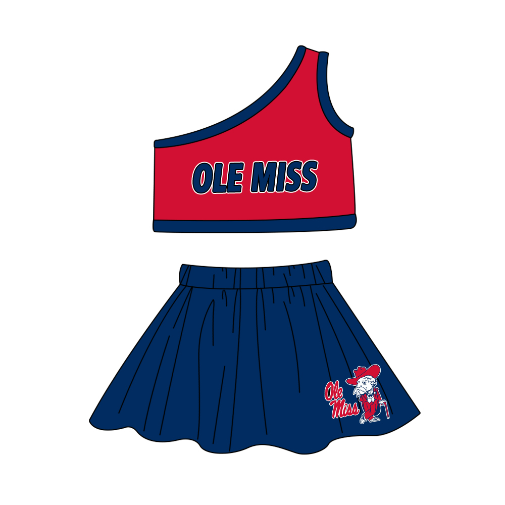 Baby Girls Ole Miss Team One Shoulder Top Skirt Clothes Sets Preorder(moq 5)