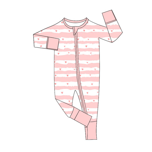 Baby Girls Pink Stripes Hearts Valentines Zip Rompers preorder(moq 5)