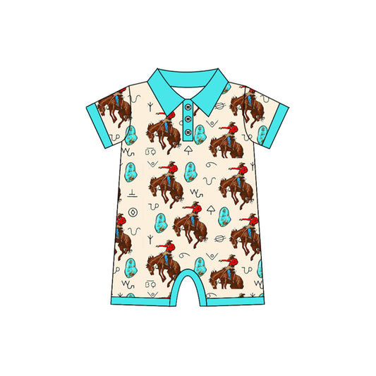 Preorder(moq 5)Baby Infant Boys Western Rodeo Rhinestone Rompers