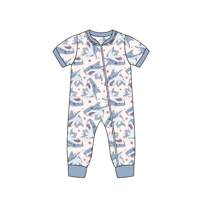 Baby Infant Boys Shark Zip Rompers preorder(moq 5)