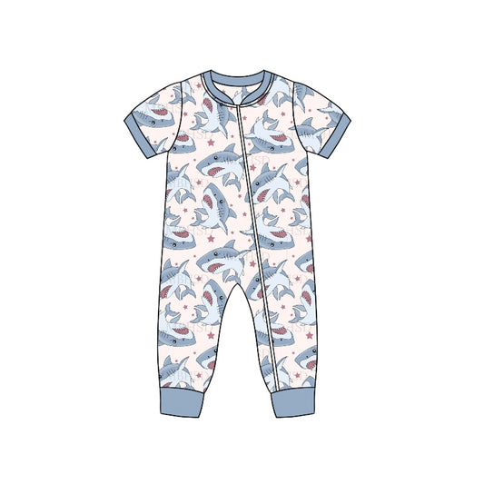 Baby Infant Boys Shark Zip Rompers preorder(moq 5)