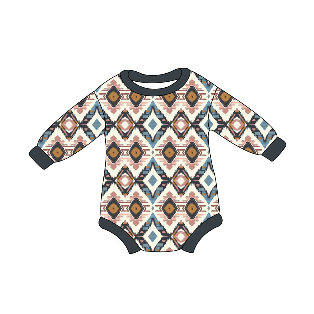 Baby Infant Boys Aztec Blue Western Rompers preorder(moq 5)