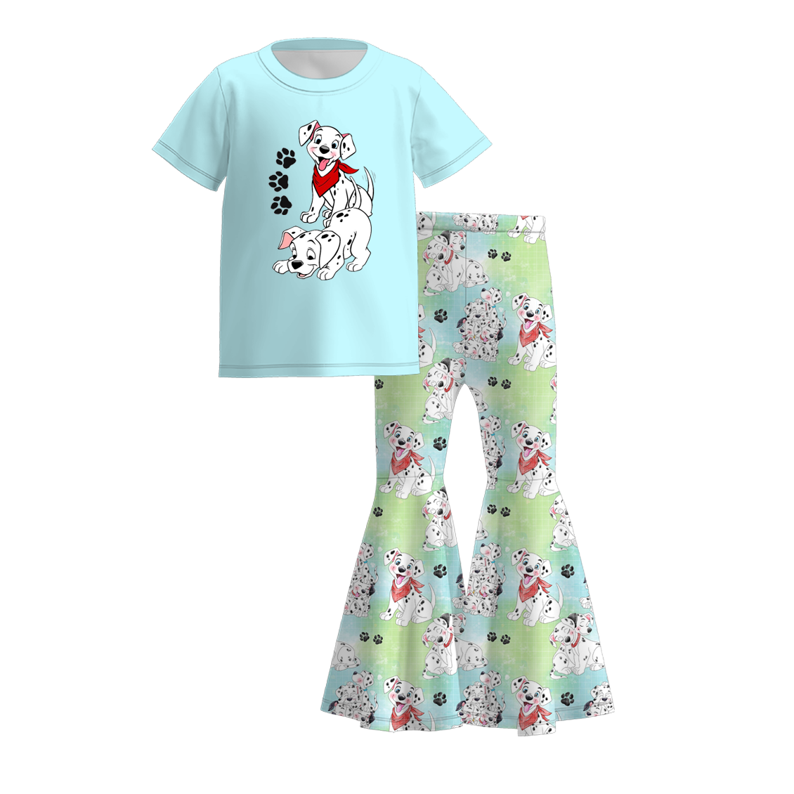 Baby Girls Cartoon Blue Dogs Tops Bell Pants Clothes Sets preorder (moq 5)