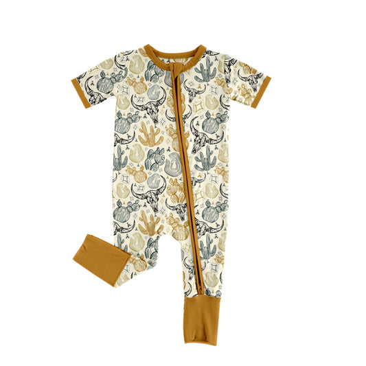 Baby Infant Toddler Khaki Cow Western Short Sleeve Rompers preorder(moq 5)