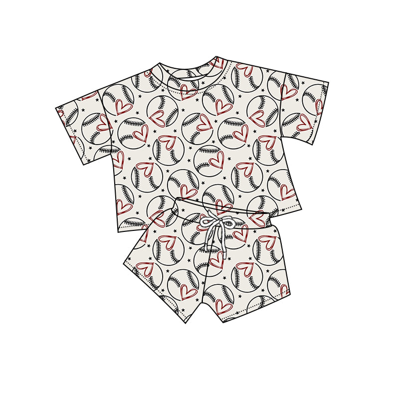 Preorder (moq 5)Baby Girls Hearts Baseball Shirts Shorts Sports Clothes Sets
