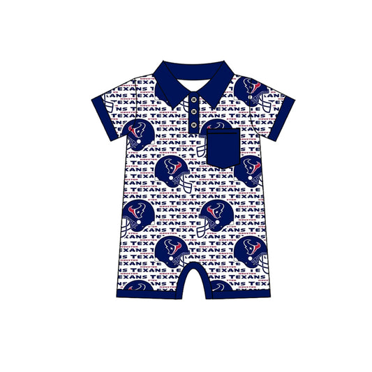 Infant Baby Boys Texans Team Navy Buttons White Rompers preorder(moq 5)