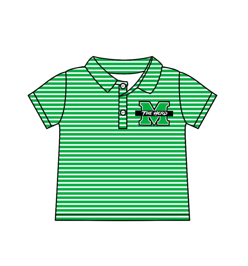 Preorder (moq 5)Baby Boys Short Sleeve Green Stripe M The Hero Team Button Polo Shirts Top