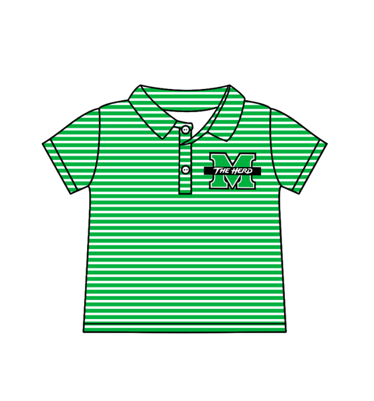 Preorder (moq 5)Baby Boys Short Sleeve Green Stripe M The Hero Team Button Polo Shirts Top