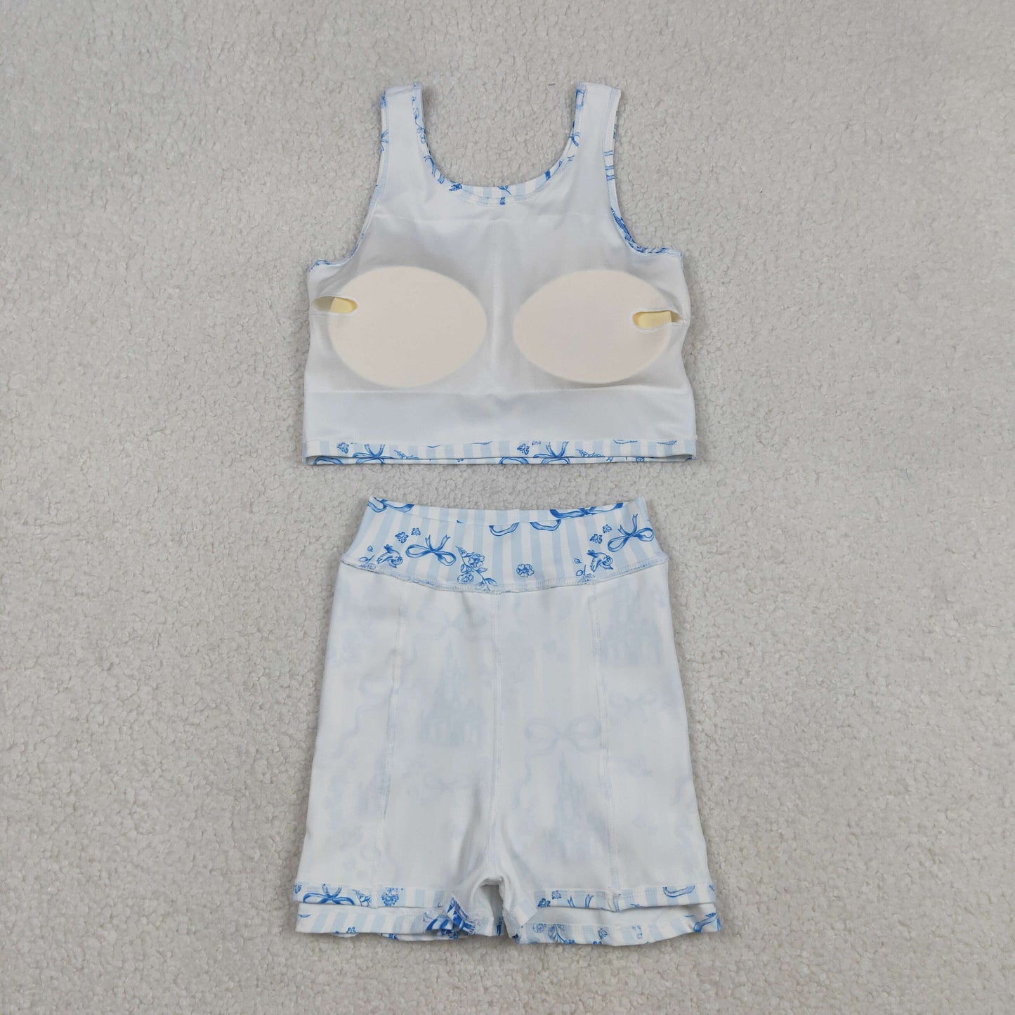 Baby Girls Blue Castles Bows Top Skirt Shorts Yoga Active Clothes Set