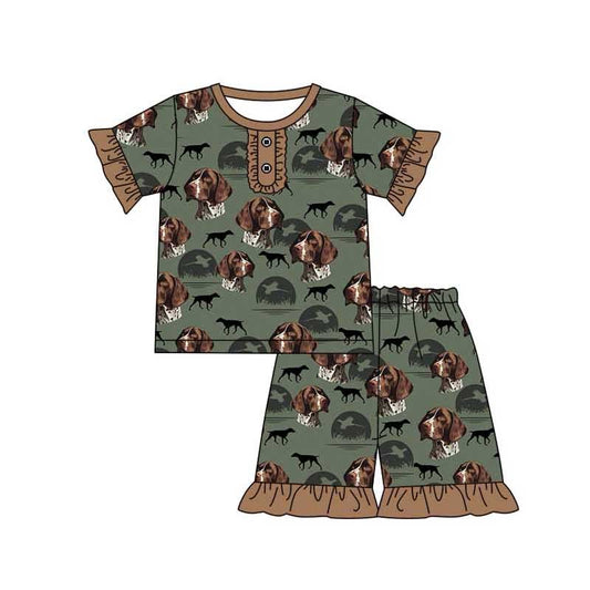 Baby Girls Dogs Hunting Shirts Top Ruffle Shorts Pajamas Sets preorder(MOQ 5)