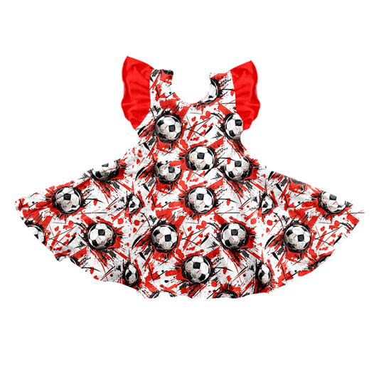 Baby Girls Red Football Flutter Sleeve Knee Length Dresses preorder(moq 5)