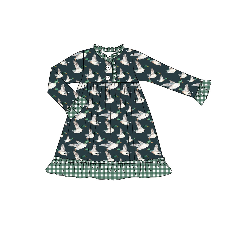 Baby Girls Duck Green Checkered Knee Length Dresses Preorder(moq 5)