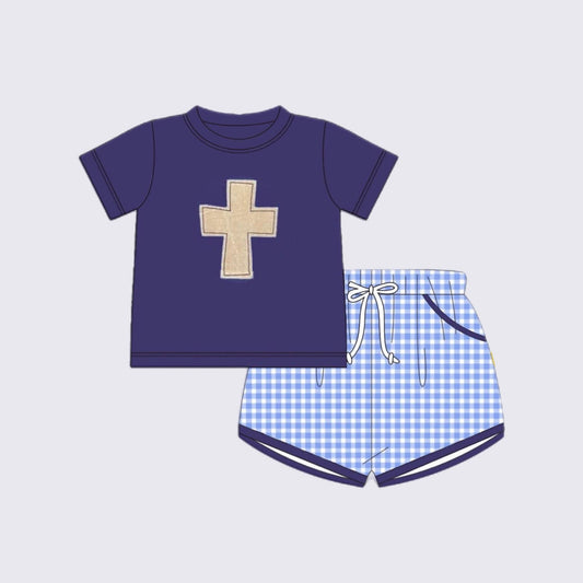 Baby Boys Easter Cross Shirt Checkered Shorts Clothes Sets Preorder