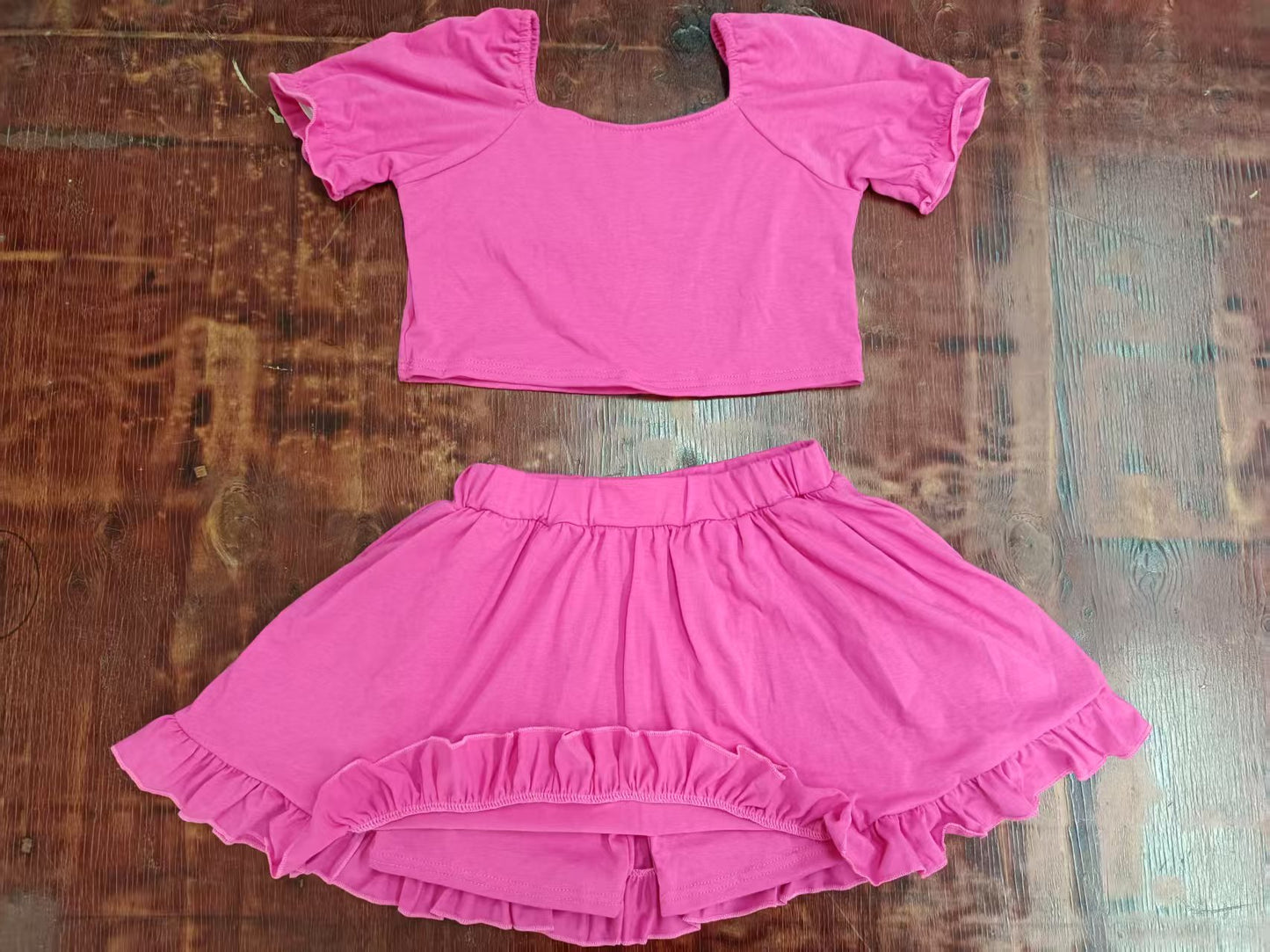 Preorder moq 5 Baby Girls Pink Short Ruffle Sleeves Top Ruffle Shorts Set