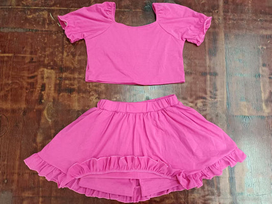 Preorder moq 5 Baby Girls Pink Short Ruffle Sleeves Top Ruffle Shorts Set