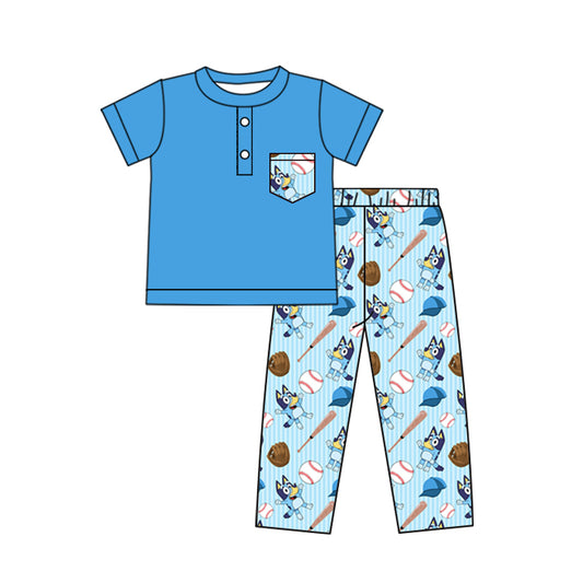 Baby Boys Blue Dogs Baseball Top Pants Pajamas Clothes Sets preorder(moq 5)