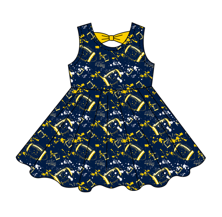 Preorder (moq 5)Baby Girls Tie-dye Footballs Print Team Shorts Knee Length Dress