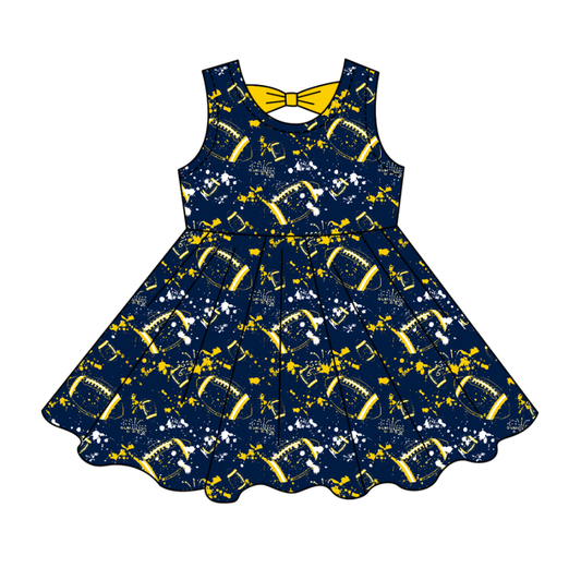 Preorder (moq 5)Baby Girls Tie-dye Footballs Print Team Shorts Knee Length Dress