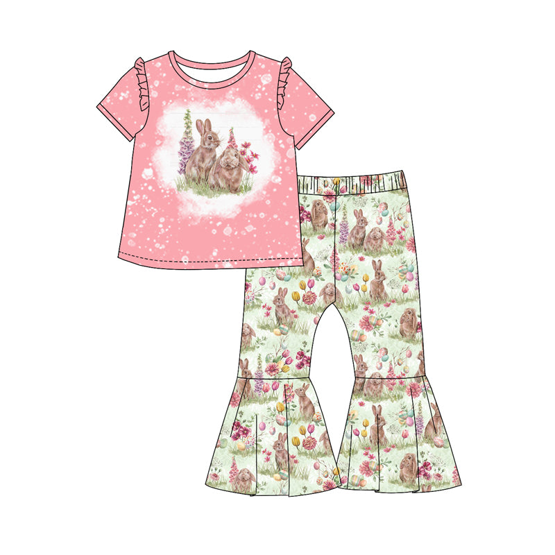 Baby Girls Pink Easter Rabbits Shirt Top Bell Pants Sets preorder(MOQ 5)