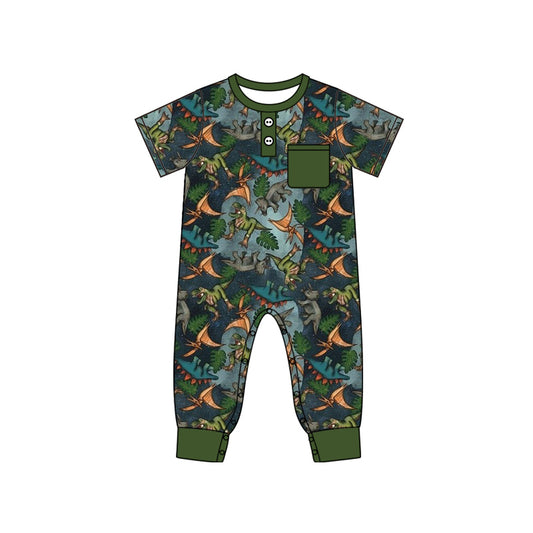 Baby Infant Boys Dinosaurs Green Pocket Rompers preorder(moq 5)