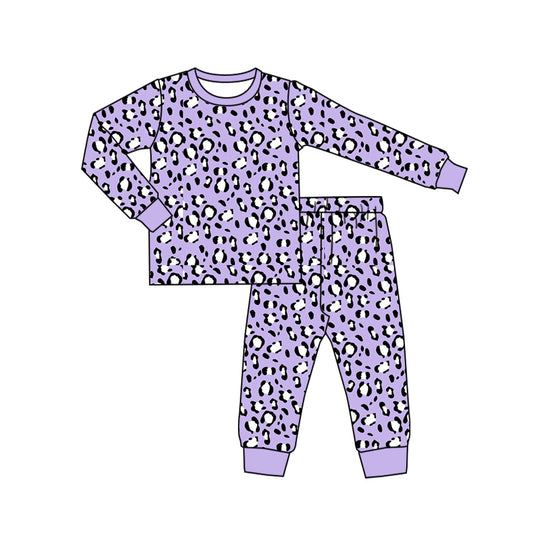 Baby Girls Purple Leopard Bamboo Top Pants Pajamas Clothes Sets Preorder(moq 5)