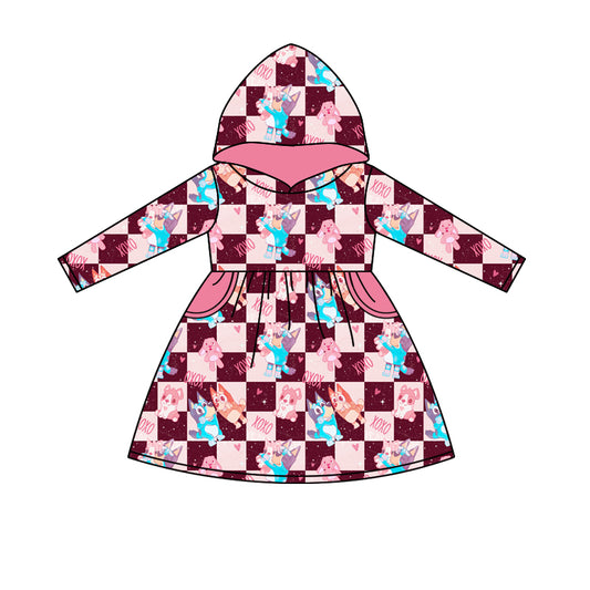 Baby Girls Valentines XOXO Dogs Hooded Pockets Knee Length Dresses preorder(MOQ 5)