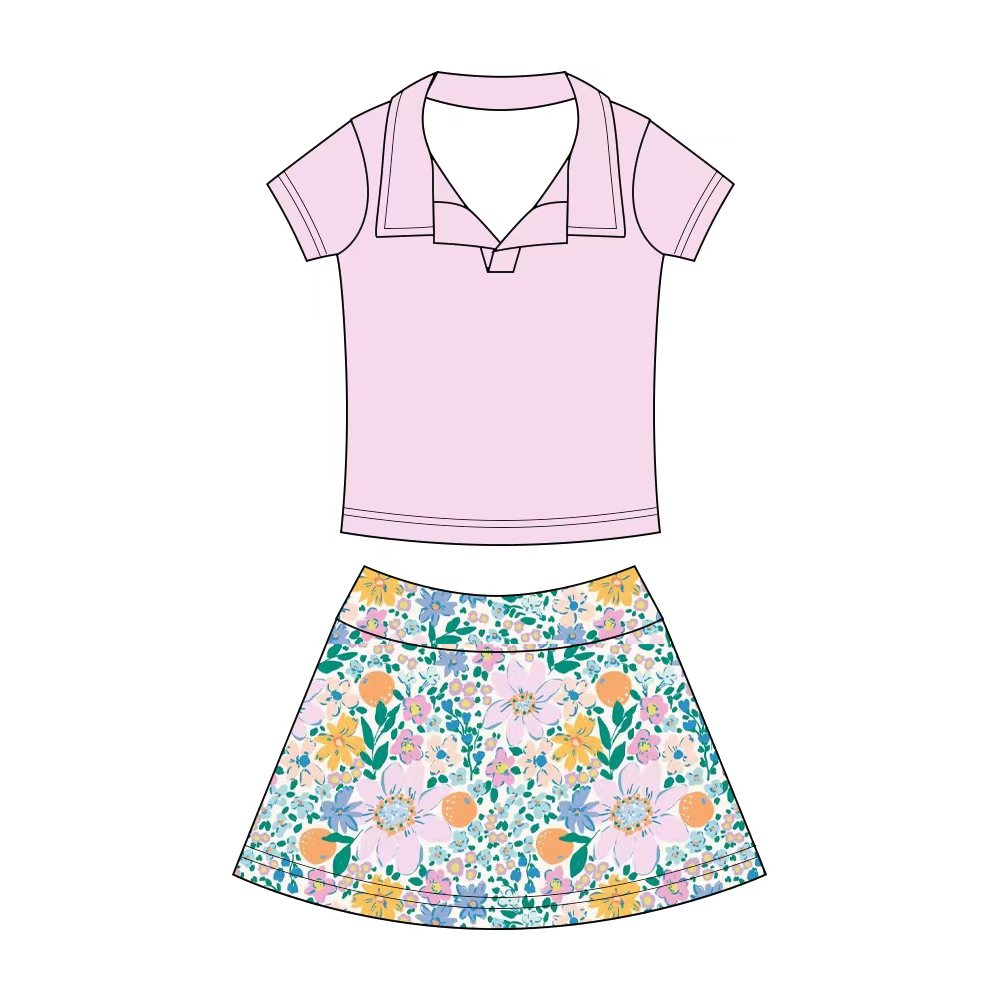 Preorder (moq 5)Baby Girls Button Pullovers Top Colorful Flowers Skirt Shorts Clothes Set