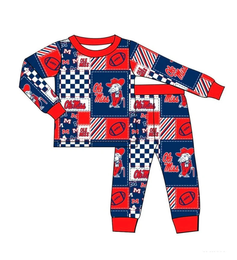 Preorder moq 5 Baby Kids Ole Miss Team Shirt Top Pants Pajamas Outfits Sets