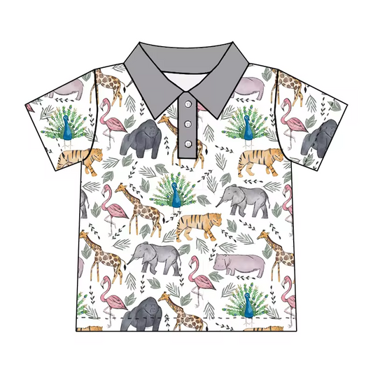 Baby Boys Animals Short Sleeve Buttons Top Shirt Preorder(moq 5)