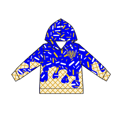 Preorder (moq 5)Baby Boys Blue Drip Sprinkles Bearkats Team Long Sleeves Hoodies Top