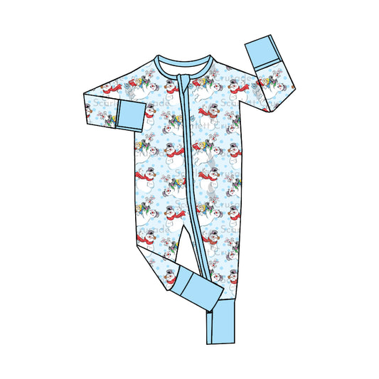 Baby Girls Snowman Blue Zip Long Sleeve Rompers preorder(moq 5)