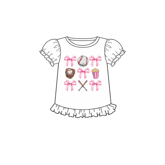 Preorder(moq 5)Baby Girls Baseball Bows Short Sleeve Tee Shirts Tops