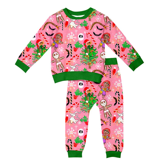 Baby Girls Christmas Tree Nightmare Top Pants Pajamas Clothes Sets Preorder(moq 5)