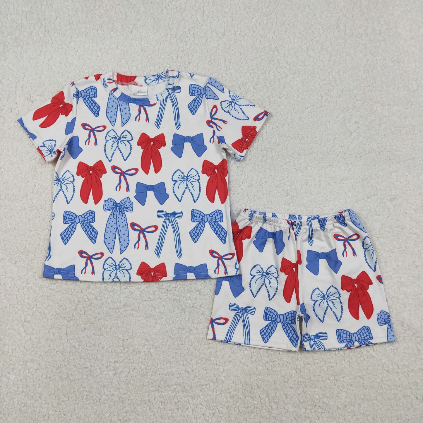 Baby Girls Blue Red Bows Top Shorts 4th of July Pajamas Clothes Sets