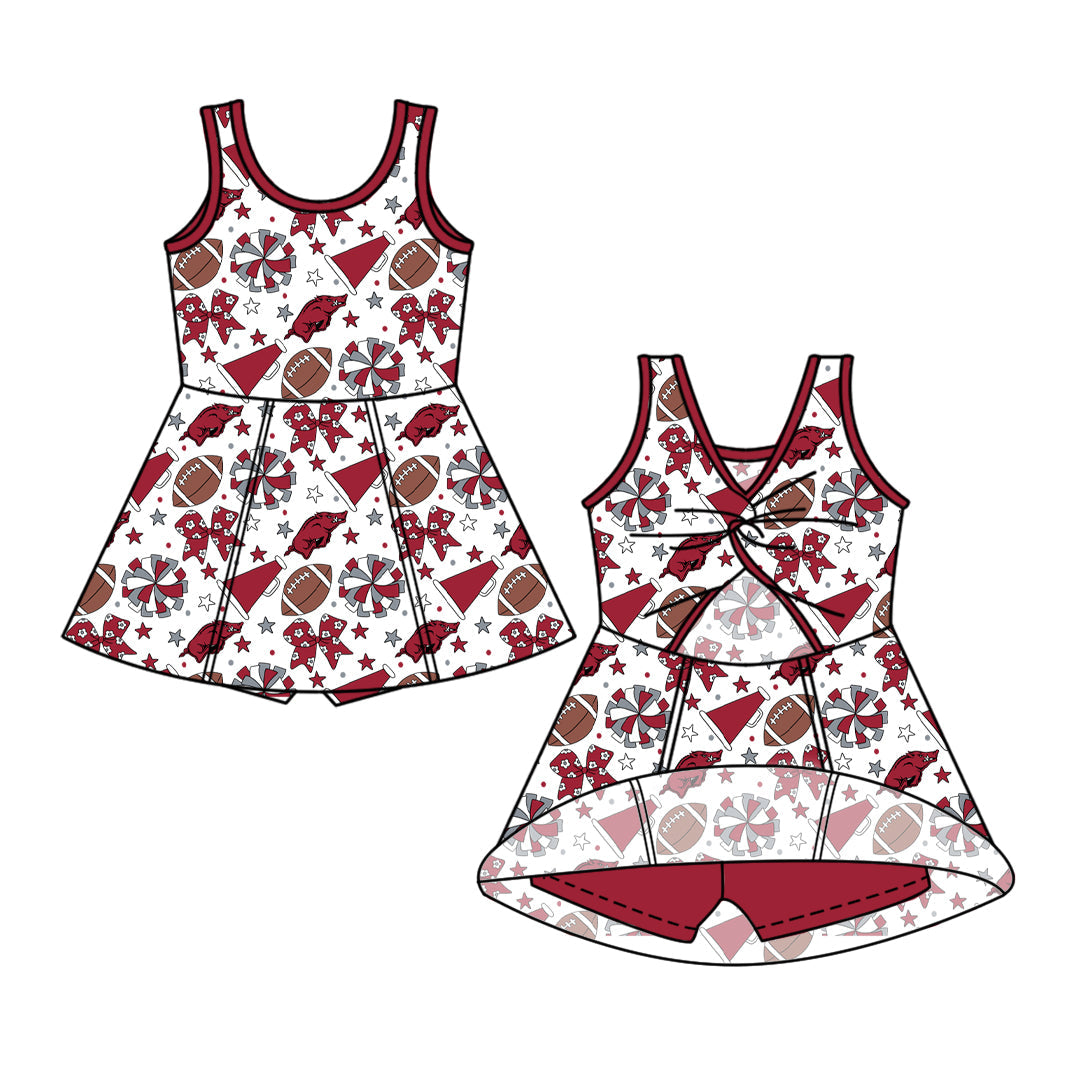 Preorder (moq 5)Baby Girls Sleeveless Bows Stars Footballs Team Shorts Knee Length Dress