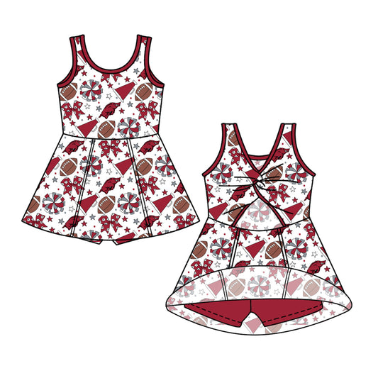 Preorder (moq 5)Baby Girls Sleeveless Bows Stars Footballs Team Shorts Knee Length Dress