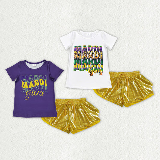 Sibling Baby Girls Short Sleeve Mardigras Top Ruffle Shorts Clothes Sets