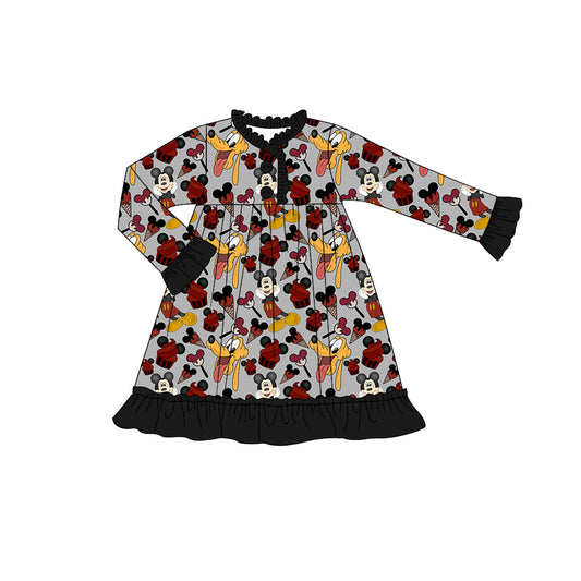 Baby Girls Halloween Black Cartoon Long Sleeve Knee Length Dresses Preorder(moq 5)