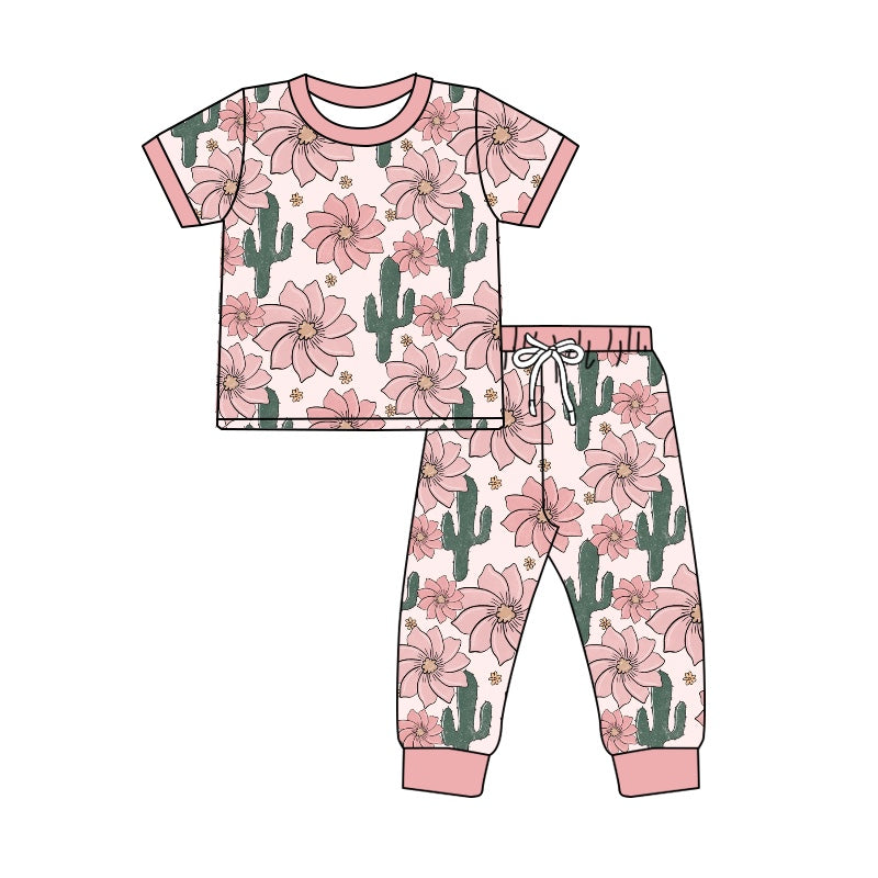 Baby Girls Cactus Flowers Shirt Pants Pajamas Western Clothes Sets preorder(moq 5)