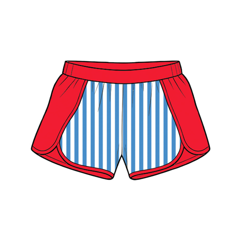 Preorder (moq 5) Adult Women Blue Stripe Red Shorts Bottom