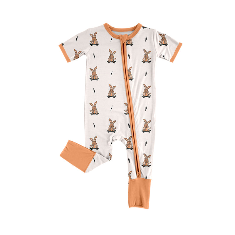 Baby Kids Easter Rabbits Orange Zip Rompers preorder(moq 5)